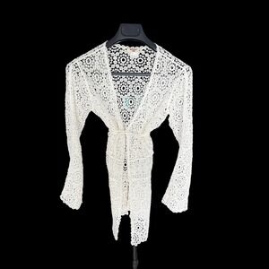 Miss Kelly 1999 White Crochet Lace Wrap Cardigan Top Boho Small